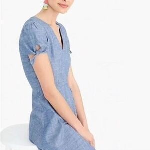J CREW BLUE LIGHTWEIGHT 100% COTTON DENIM Chambray Short Sleeve Dress Size 12